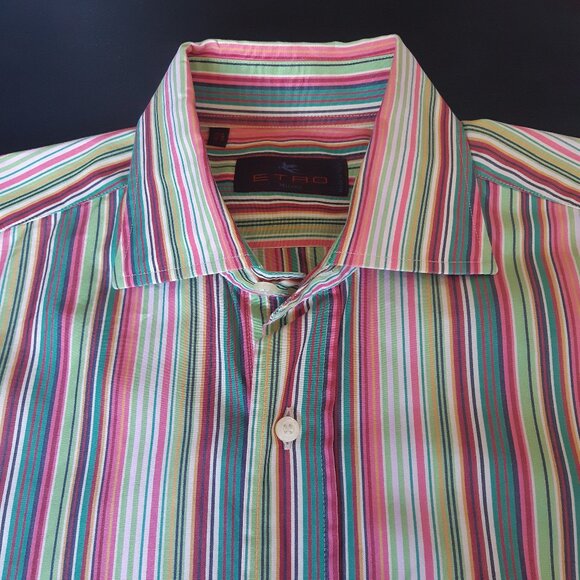 ETRO Milano SZ 39 Multi Colour Striped Men's Button Up Shirt - Picture 2 of 13